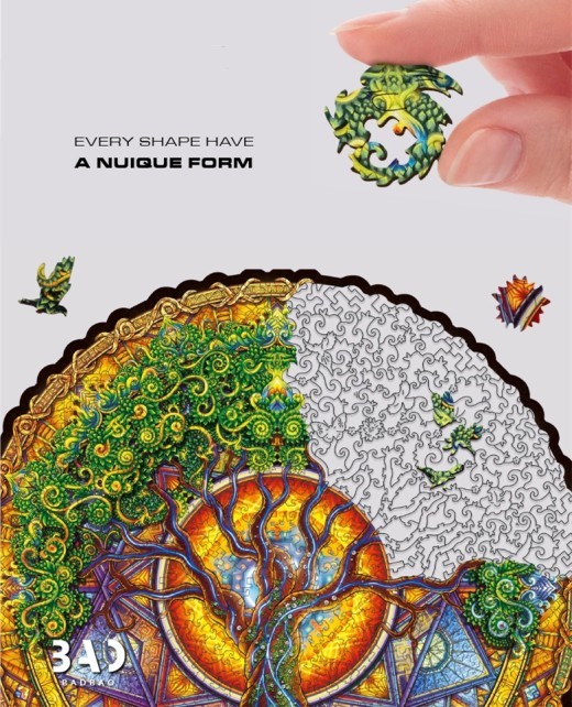 Rompecabezas circular de mandala irregular de madera