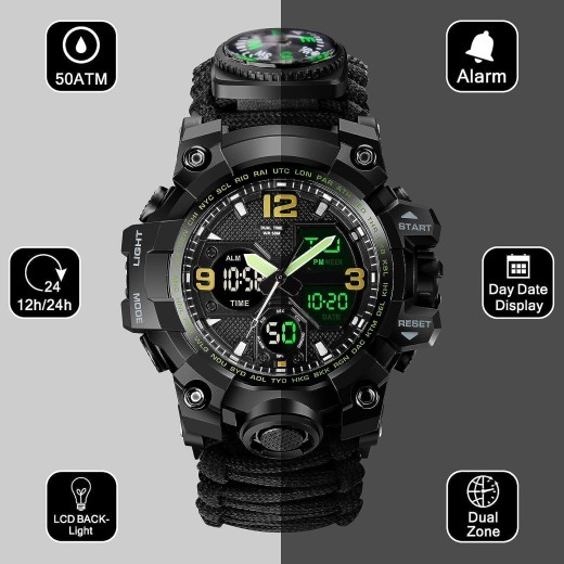 Reloj táctico electrónico impermeable con doble pantalla