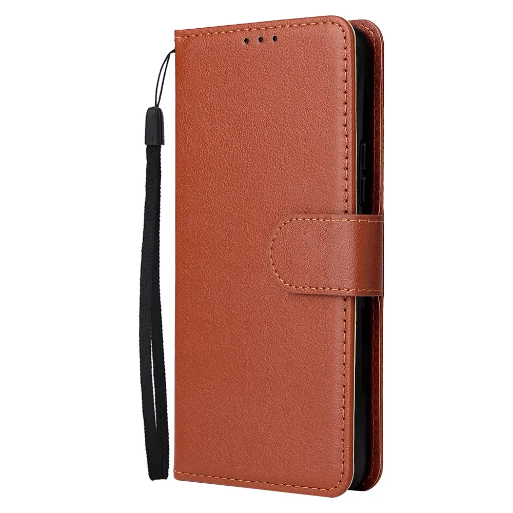 Estuche de cuero con tapa para teléfono con marco de fotos para tres tarjetas