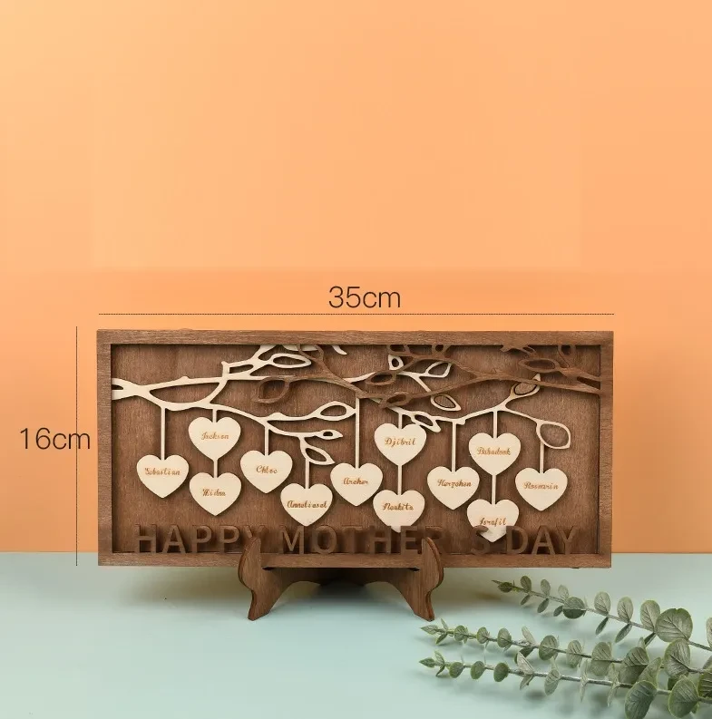 Letrero personalizado de madera para el Día de la Madre, adorno para marco de fotos de árbol genealógico