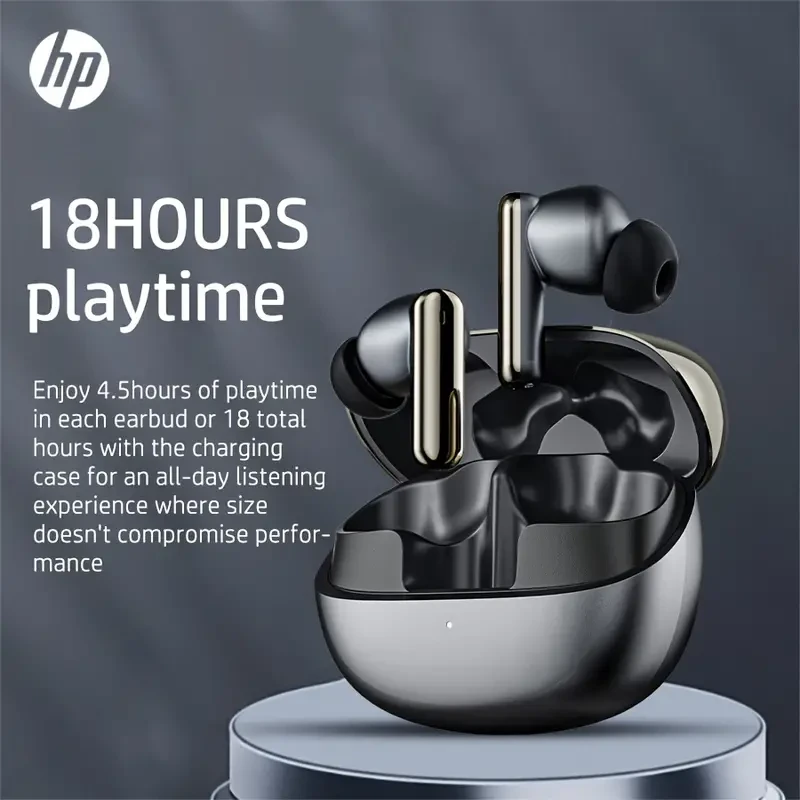 Audífonos inalámbricos HP True Wireless: 18 horas de reproducción, cancelación activa de ruido, control táctil, carga tipo C, ideales para escuchar todo el día.