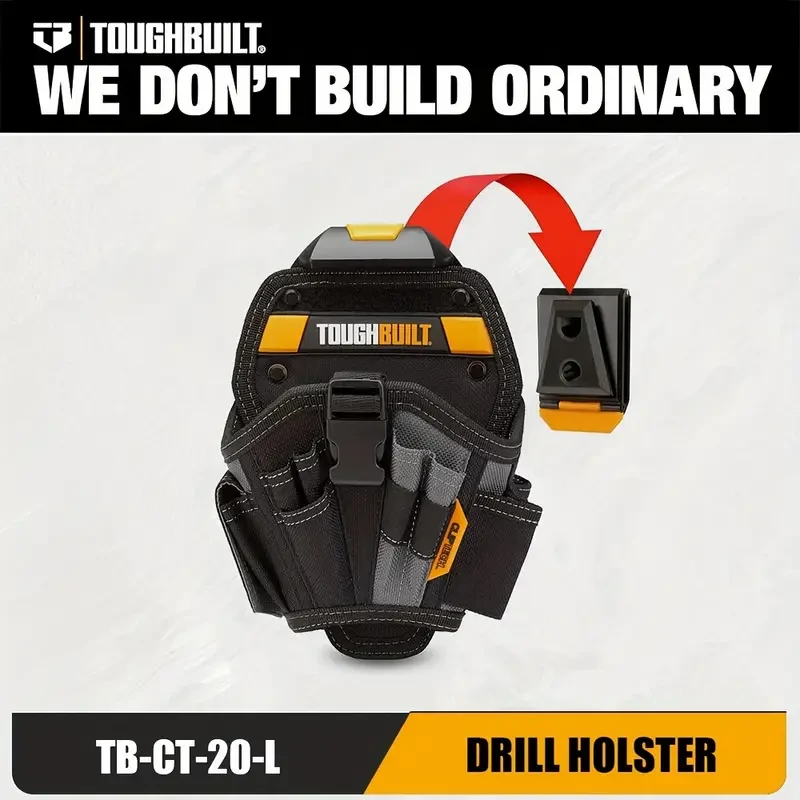 Funda para taladro de poliéster resistente TOUGHBUILT con Cliptech, accesorio para cinturón para herramientas eléctricas no eléctricas, color negro