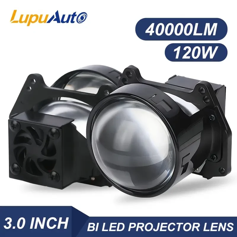 Lente de proyector bi-LED LupuAuto original de 7,62 cm para faros LED Hella - 120 W, 40 000 LM - 6 chips LED - Haz de luz perfecto - Compatible con la mayoría de los faros - Aleación de aluminio de 12-24 V