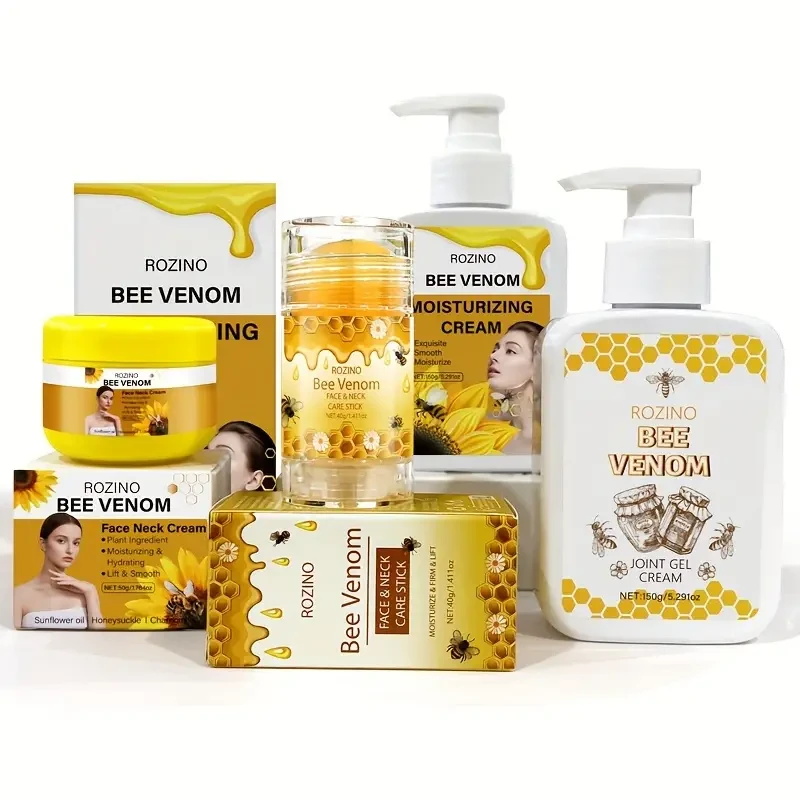 Crema facial y cuello con veneno de abeja ROZINO para mujer - Kit hidratante hipoalergénico para todo tipo de piel - Incluye miel y aloe vera - Mejora la elasticidad para una tez suave, tersa y equilibrada