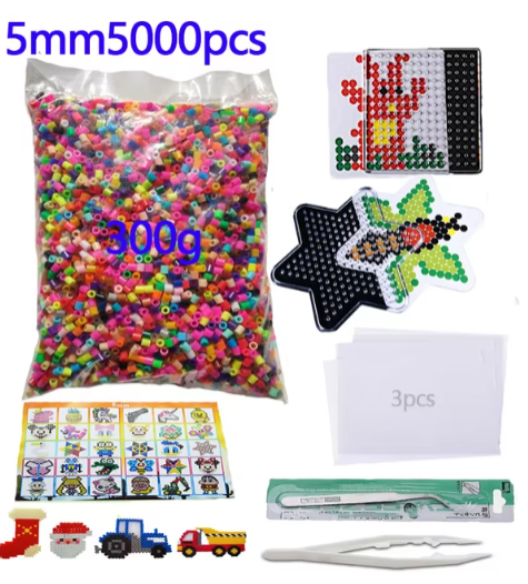 5000 cuentas Hama grandes de 5 mm (2 plantillas, 3 hojas de papel y 2 pinzas), mini cuentas Hama Fuse, juguetes educativos para niños.