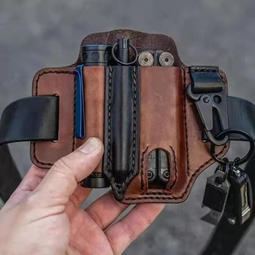 Estuche de cuero para herramientas tácticas EDC vintage para exteriores