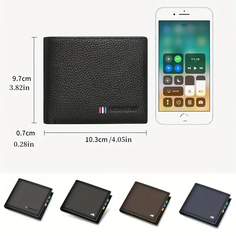 Cartera BISON DENIM de piel auténtica de lujo para hombre, con bloqueo RFID, plegable, con monedero y tarjetero con cremallera, color negro elegante, para el regreso a clases.