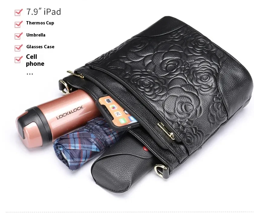 Bolso bandolera informal de piel auténtica para mujer