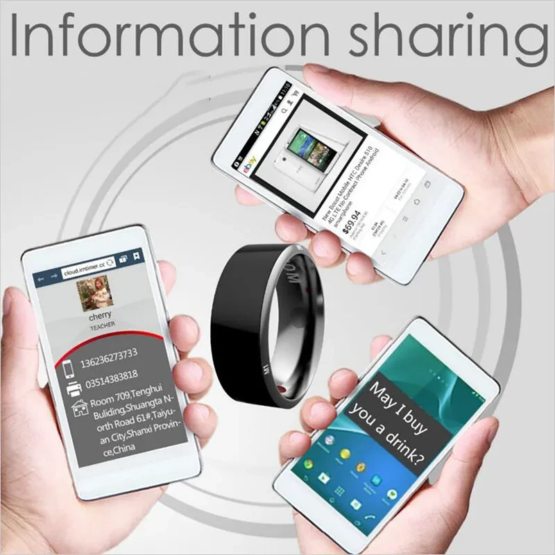 Dispositivo portátil de anillo inteligente multifuncional negro de alta tecnología