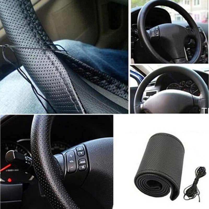 Kit de funda de volante de cuero artificial DIY con textura suave, agujas e hilo trenzado