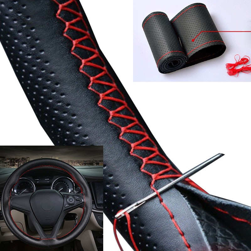 Kit de funda de volante de cuero artificial DIY con textura suave, agujas e hilo trenzado