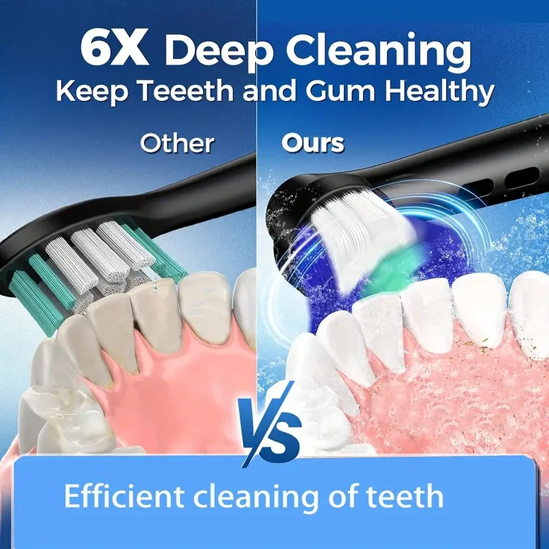 Cepillo de dientes eléctrico recargable con 4 cabezales reemplazables, 5 modos, cabezal redondo, rotación de 360 grados