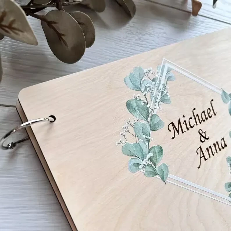 Libro de mensajes de boda de madera creativo, álbum de fotos, cuaderno