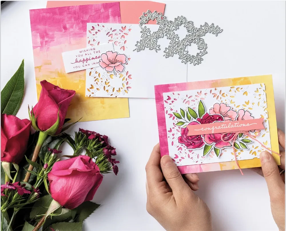 Álbum de fotos, tarjetas de felicitación, troqueles de corte, sellos transparentes