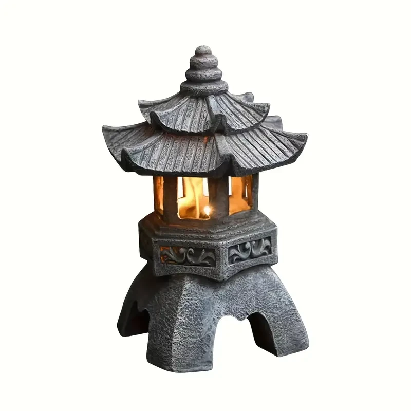 Estatua de linterna de pagoda zen alimentada por energía solar