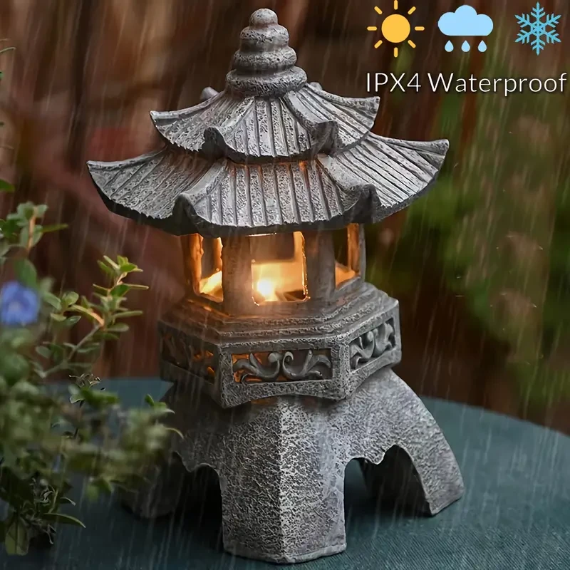 Estatua de linterna de pagoda zen alimentada por energía solar