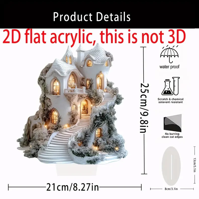 Encantadora casa de nieve blanca de invierno, decoración de mesa acrílica
