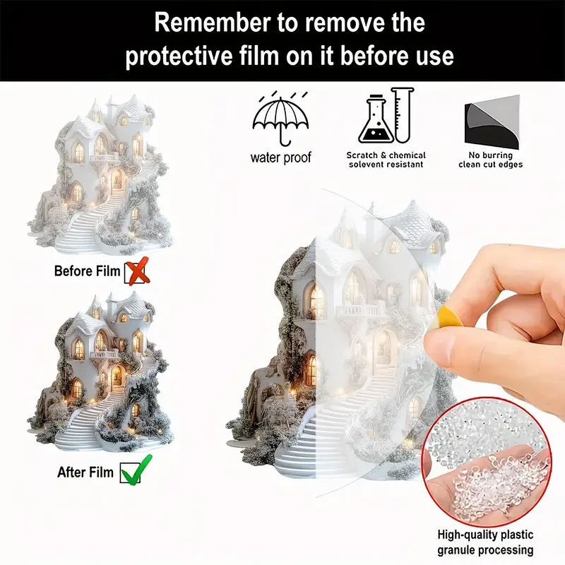 Encantadora casa de nieve blanca de invierno, decoración de mesa acrílica