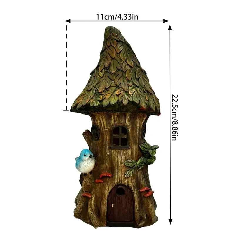 Estatua de pájaro de resina con luz solar para casa del árbol XXOASIS