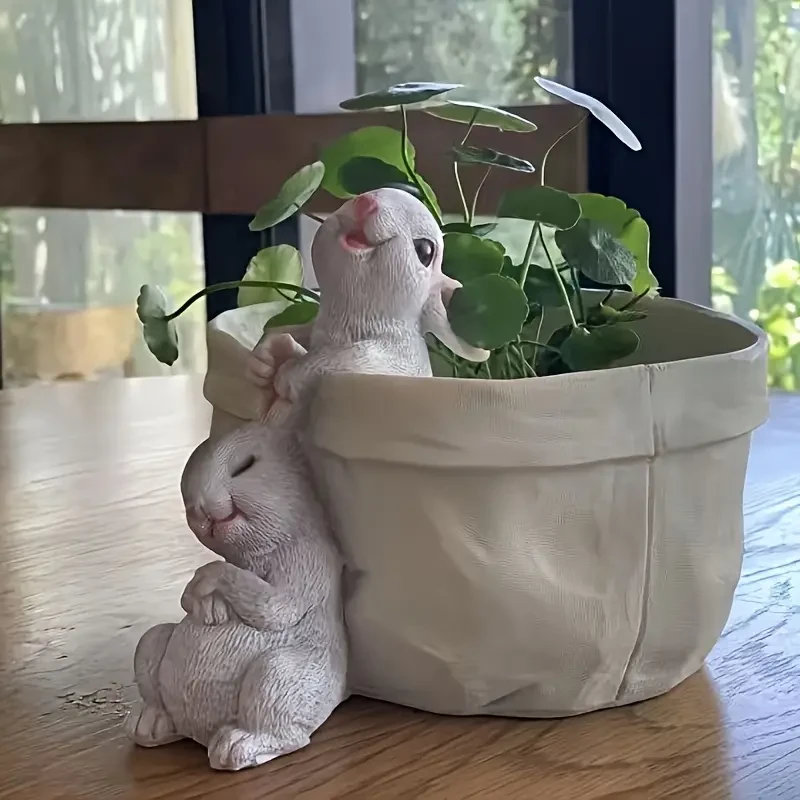 Encantadora escultura de conejo de resina: perfecta para el jardín.
