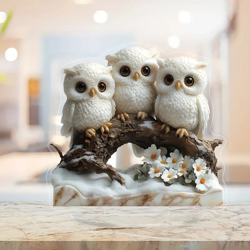 Adornos de figura de búho estilo bohemio - 1 pieza de familia de búhos acrílicos en rama de árbol