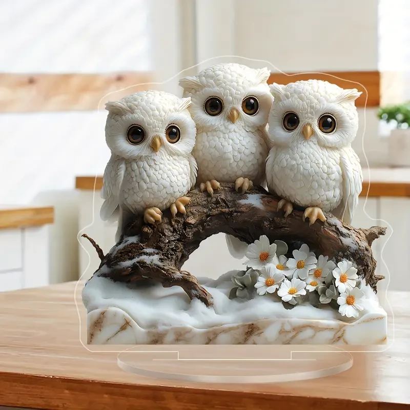 Adornos de figura de búho estilo bohemio - 1 pieza de familia de búhos acrílicos en rama de árbol
