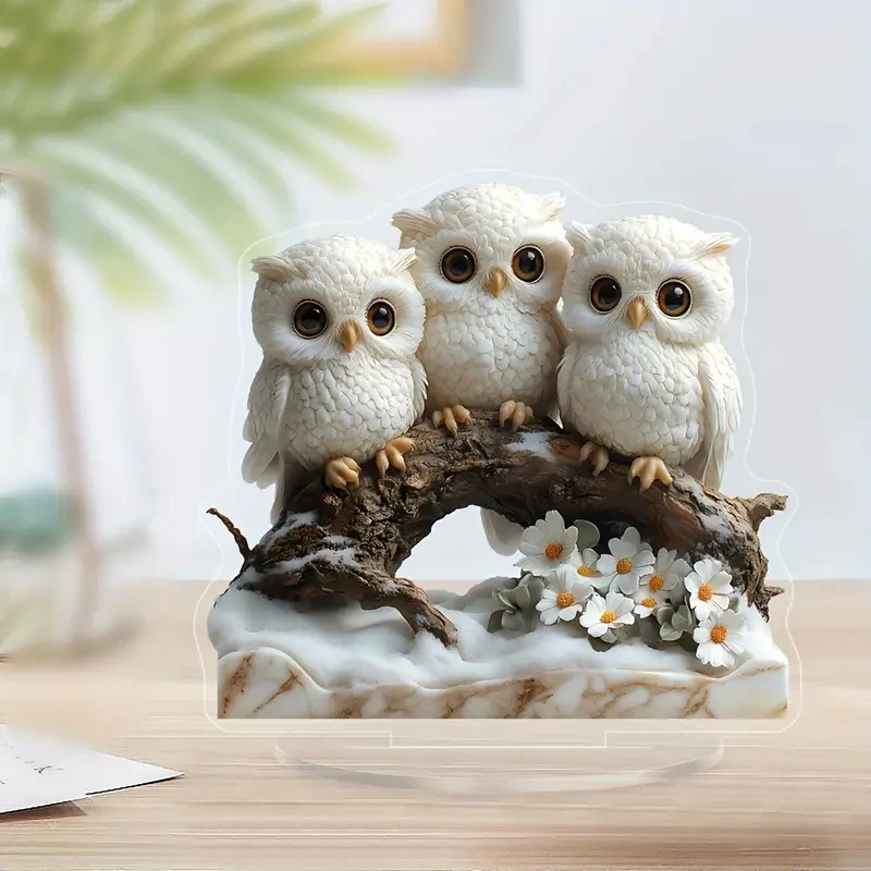 Adornos de figura de búho estilo bohemio - 1 pieza de familia de búhos acrílicos en rama de árbol