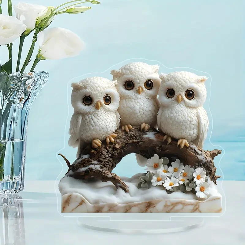 Adornos de figura de búho estilo bohemio - 1 pieza de familia de búhos acrílicos en rama de árbol