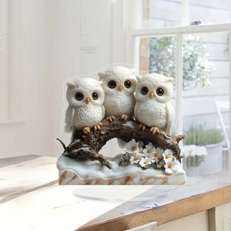Adornos de figura de búho estilo bohemio - 1 pieza de familia de búhos acrílicos en rama de árbol