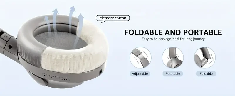 Auriculares híbridos Picun ANC-05 con cancelación activa de ruido y micrófono integrado, 100 horas de reproducción, audio de alta resolución y graves profundos. Auriculares inalámbricos supraaurales plegables para viajes, casa, oficina y gimnasio.