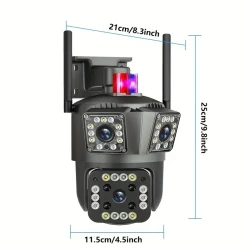 Cámara IP inalámbrica de 9 MP con WiFi 2.4G para exteriores e interiores, vigilancia doméstica, PTZ, 3 lentes, 3 pantallas, seguimiento automático, visión nocturna a todo color, audio bidireccional, zoom óptico de 10x, control remoto por aplicación y tarj