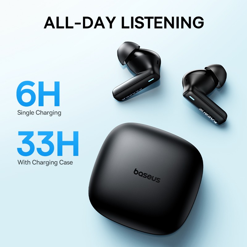 Auriculares inalámbricos Baseus Bowie E19 con Bluetooth 5.3, graves potentes, controladores de 12 mm, resistencia al agua IPX5 y 33 horas de duración de la batería.