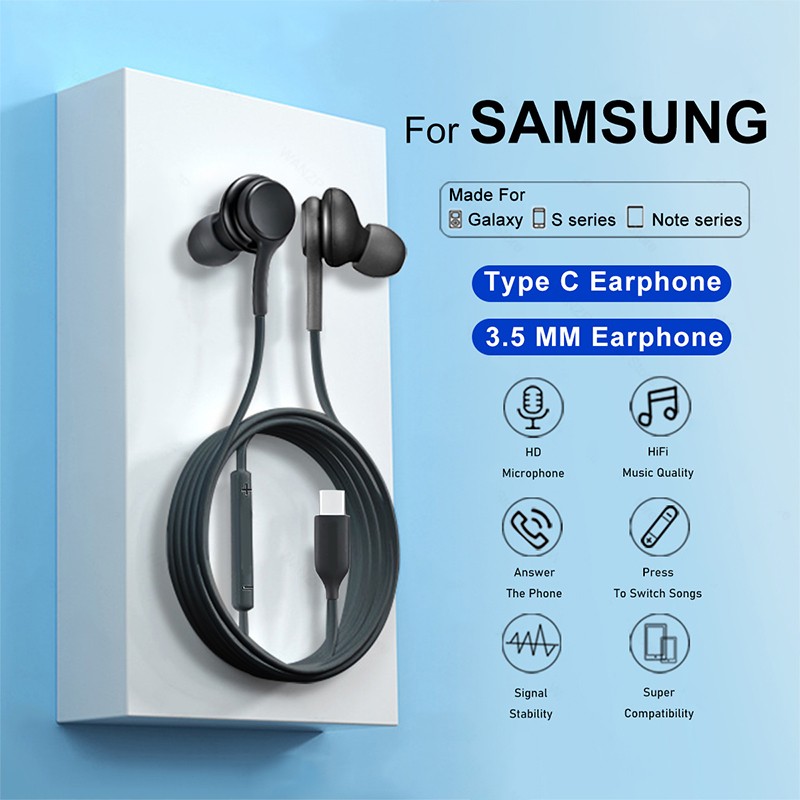 Auriculares con cable tipo C originales para Samsung Galaxy S23/S22/S21 Ultra y la serie A con conector de 3,5 mm.
