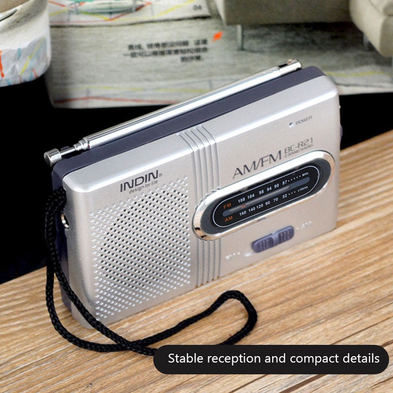 Receptor de radio AM/FM portátil BC-R21 con altavoz integrado y conector para auriculares de 3,5 mm