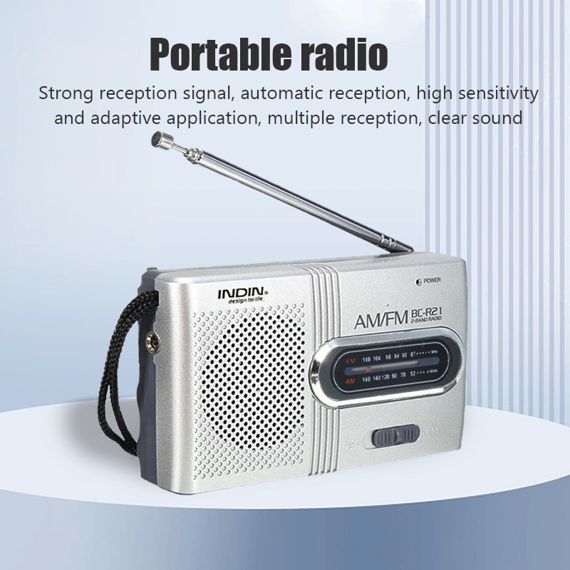 Receptor de radio AM/FM portátil BC-R21 con altavoz integrado y conector para auriculares de 3,5 mm
