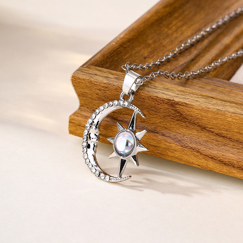 Moon Star Zircon Pendant Necklace For Girls