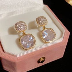 Simple Square Zircon Stud Earrings Ins Light Luxury High-end Women's New All-matching