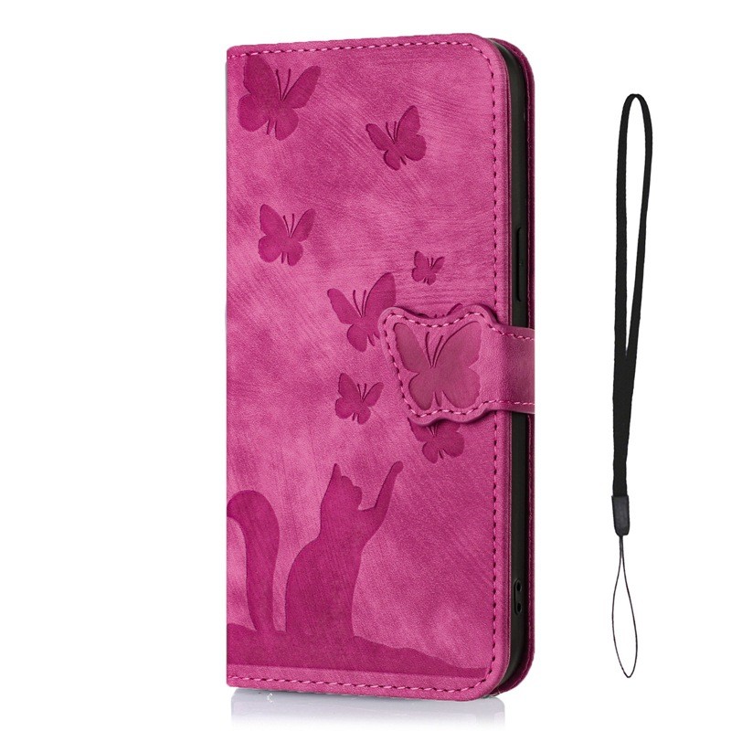 Butterfly Cat Embossed Phone Leather Case