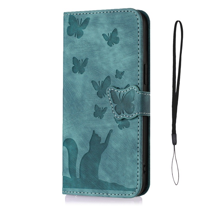 Butterfly Cat Embossed Phone Leather Case