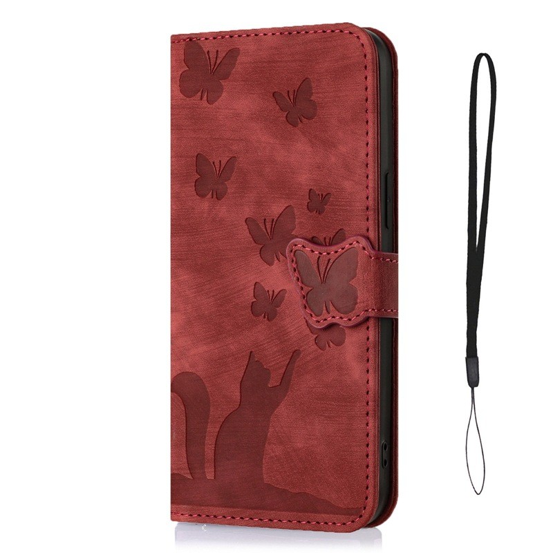 Butterfly Cat Embossed Phone Leather Case