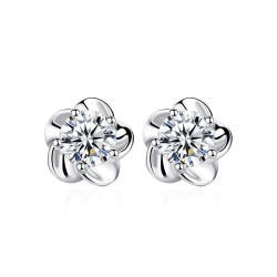White Copper Silver-plated Peach Blossom Temperament Earrings