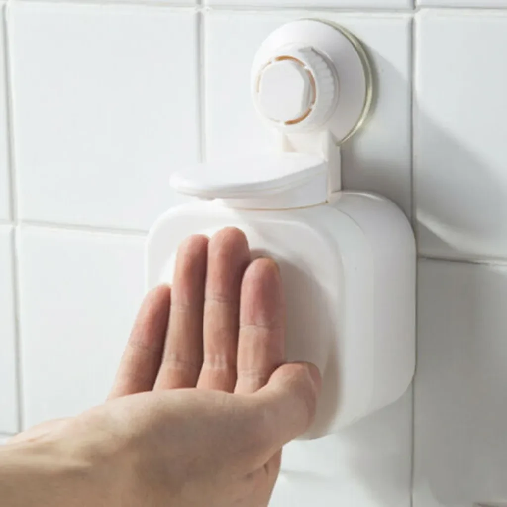Dispensador de jabón líquido portátil de pared para baño, resistente al agua, con prensa en caja de plástico
