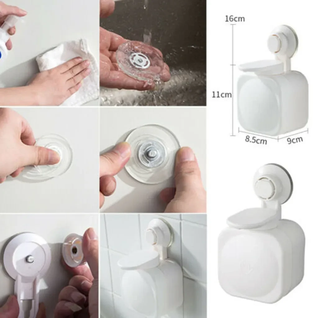 Dispensador de jabón líquido portátil de pared para baño, resistente al agua, con prensa en caja de plástico