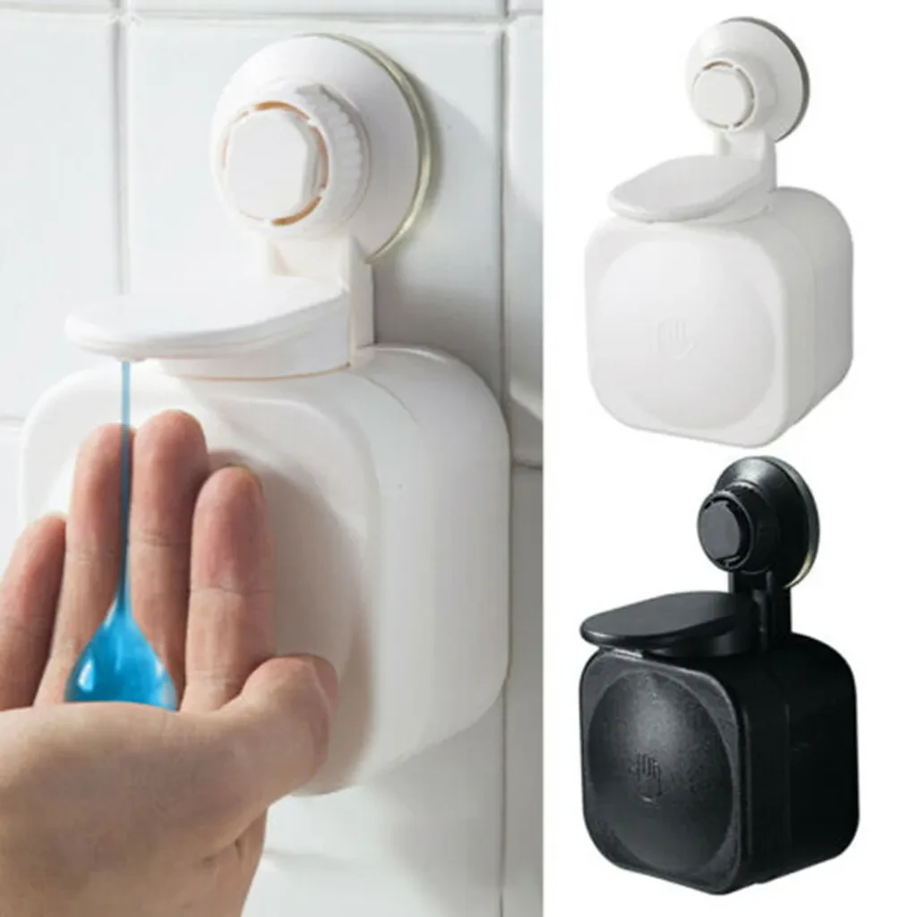 Dispensador de jabón líquido portátil de pared para baño, resistente al agua, con prensa en caja de plástico