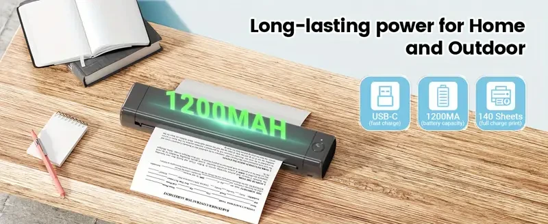 Impresora térmica portátil inalámbrica de 8,5" x 11" - Impresora móvil compacta sin tinta para el hogar, la oficina y viajes de negocios - Compatible con teléfono y portátil, gris, compatible con tamaño carta de EE. UU.