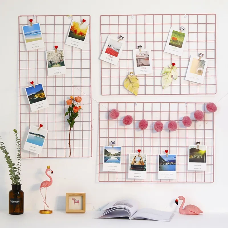 Accesorios para fotos de pared con rejilla cuadrada de hierro forjado