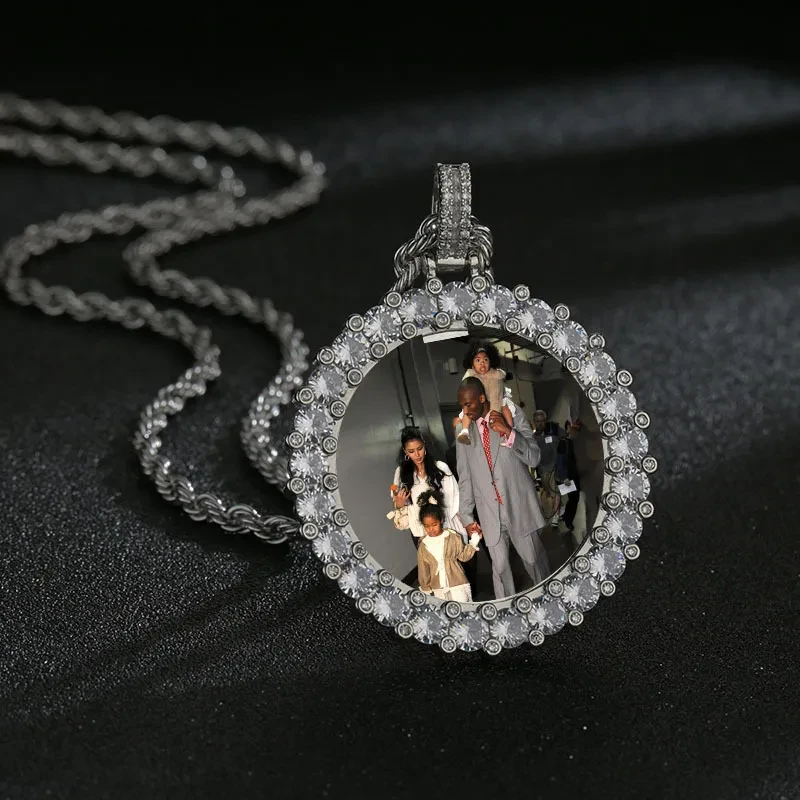 Marco de fotos redondo de diamantes de hip hop para conmemorar a una pareja