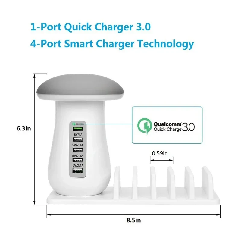 Portalámparas con forma de hongo y cargador USB