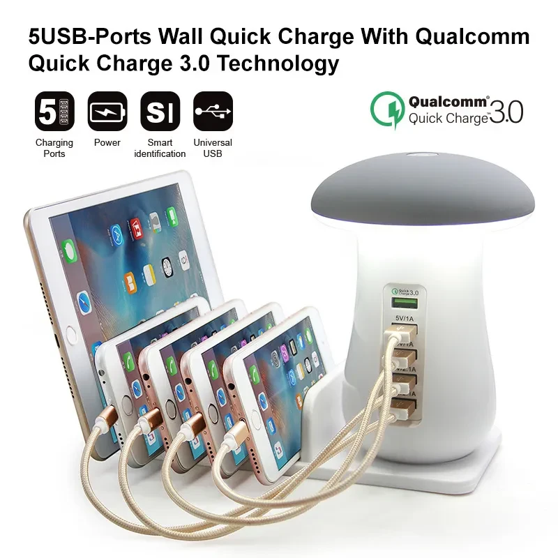 Portalámparas con forma de hongo y cargador USB