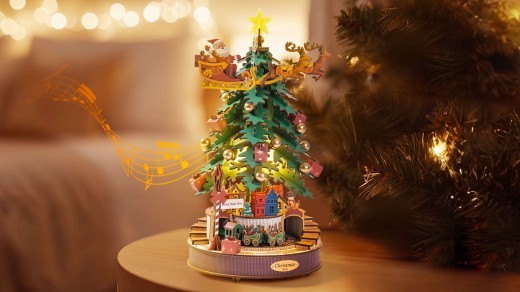 Rompecabezas 3D de árbol de Navidad con melodía de ROBOTIME, kits de modelos DIY para regalo de Navidad AMS01